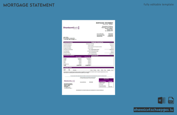 India Dhanlaxmi Bank Hypothekenabrechnung Word- und PDF-Beispielvorschau